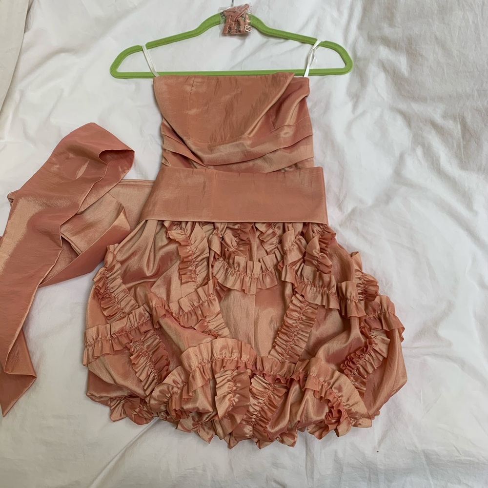 Kenzie Kids Orange Metallic Strapless Dress